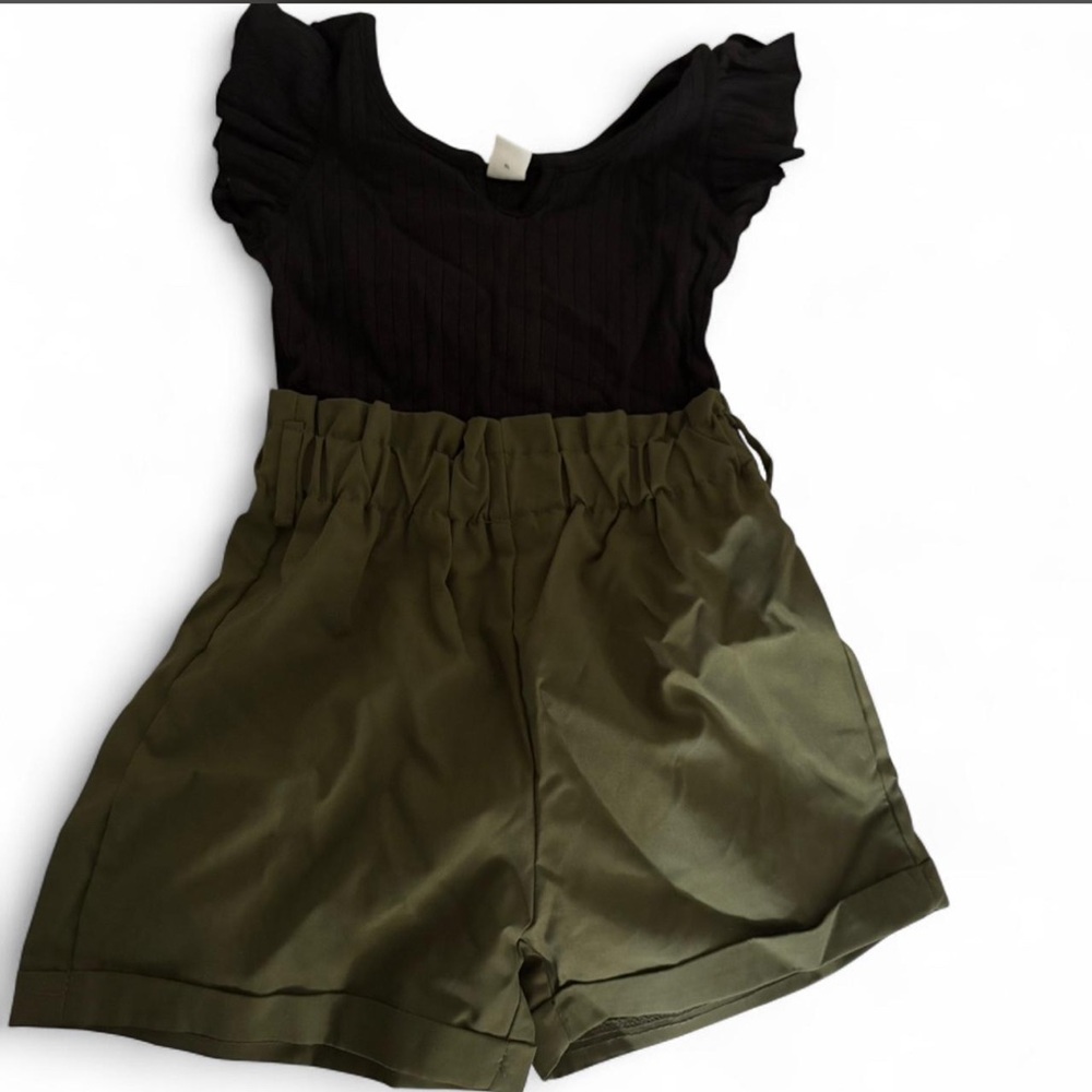 Chic Black and Olive Ruffle Romper